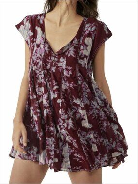 Free People Brand Women's size Small Sully Seamed Babydoll Dress Floral Print